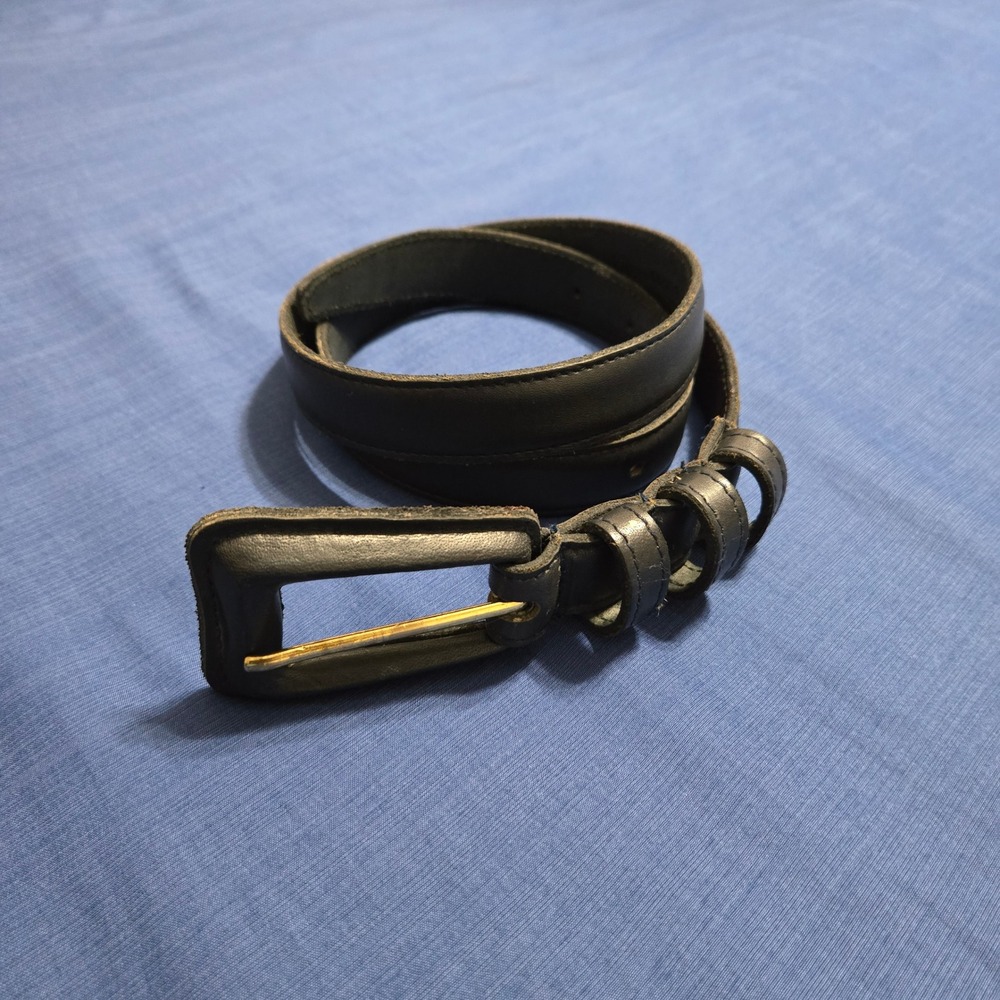 Fossil Leather Belt Women Large Navy Blue Good BT7203 Gold Buckle Stitched